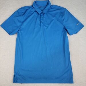 Nike Golf Polo Shirt Mens Medium Dri Fit Blue Geometric All Over Short Sleeve‎